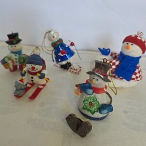 Snowman Christmas Ornaments Set‎ of 5 Cute Figurine Decorations